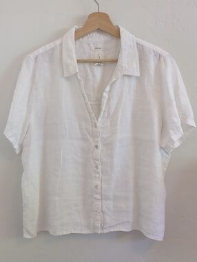 Joie White Short-Sleeve Linen Button-Down Shirt
